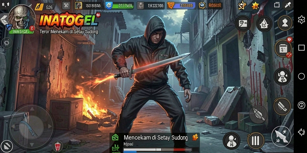 Tampilan gameplay menegangkan di INATOGEL dengan suasana horror.