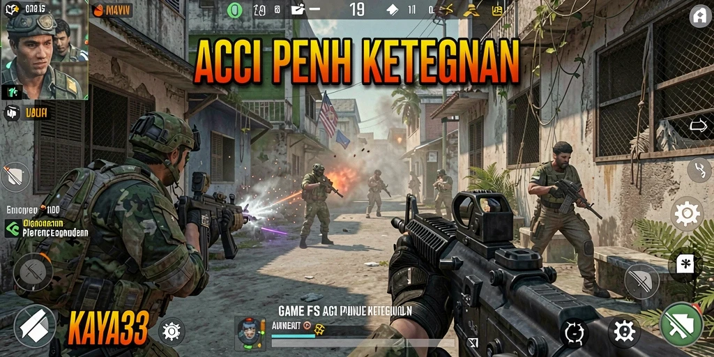 Screenshot KAYA33 yang menampilkan aksi tembak-menembak intens di medan perang.