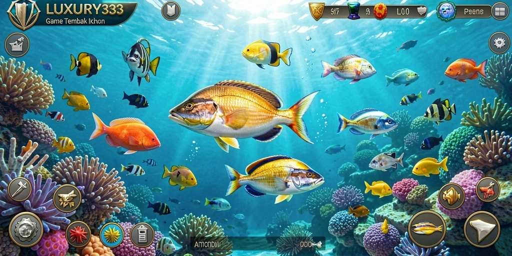 Tampilan menarik dari gameplay seru LUXURY333 saat menembak ikan.