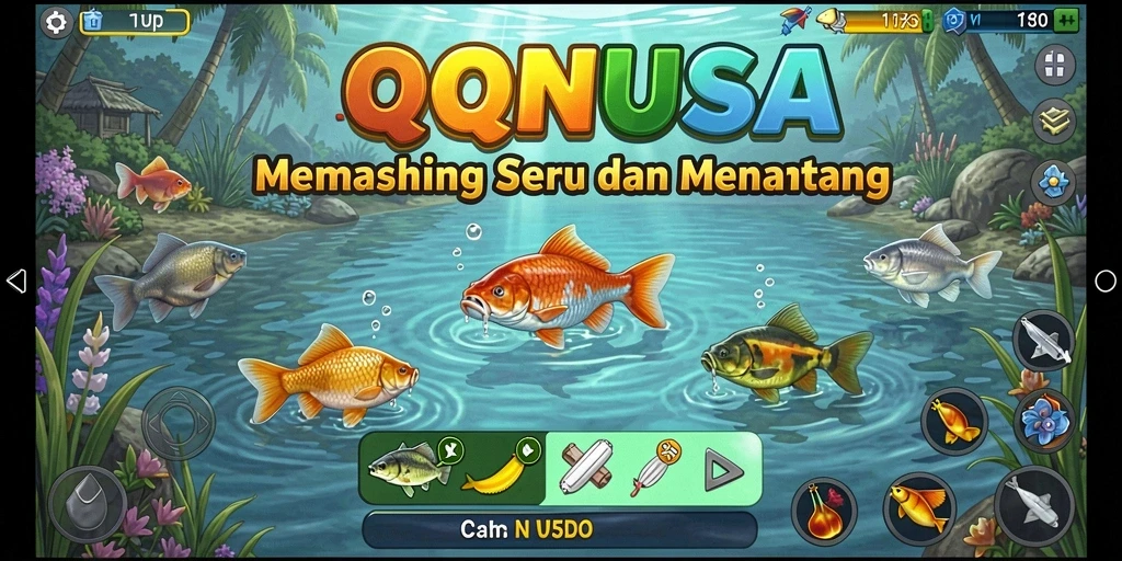 Gameplay menantang dan menarik dalam QQNUSA yang menampilkan elemen memancing.