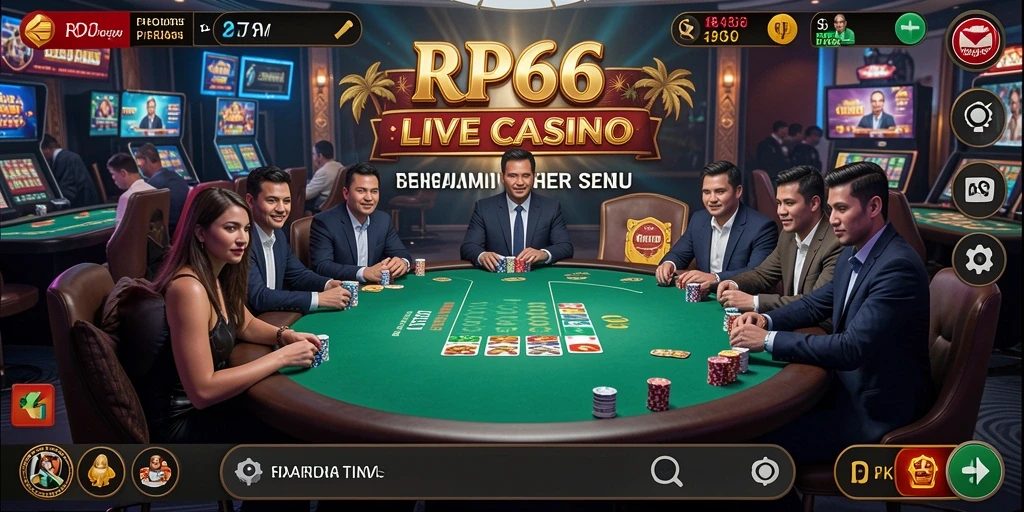 Screenshot gameplay RP66 yang menunjukkan dealer langsung beraksi di meja kasino.