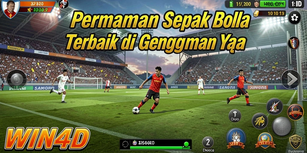 Tampilan gameplay menarik dari WIN4D dengan aksi sepak bola cepat.